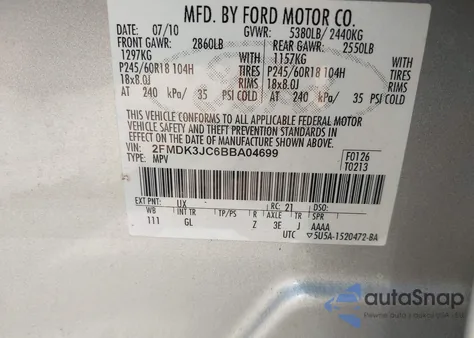 2011 Ford Edge Sel z USA, uszkodzony, nr VIN 2FMDK3JC6BBA04699